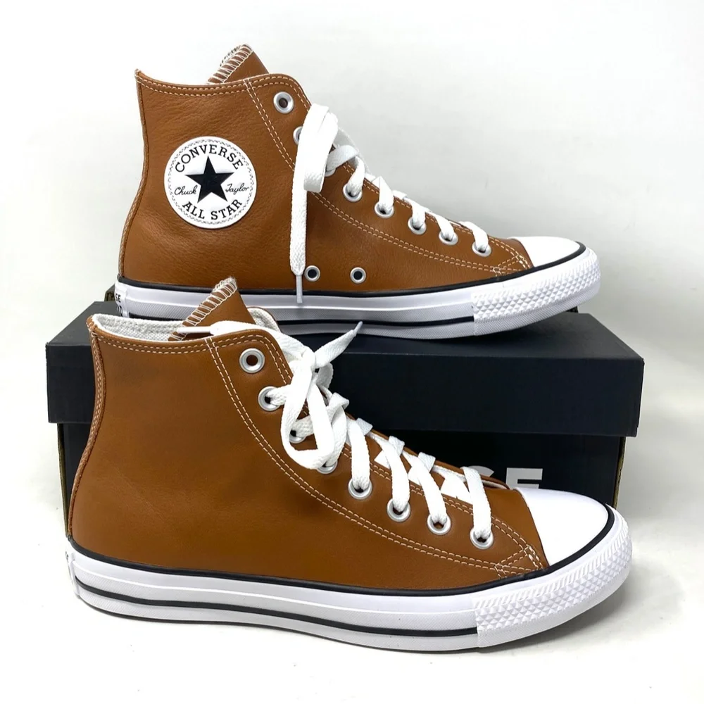 Converse Chuck Taylor High Leather Sneakers Warm Tan Casual Men's Size A07875C - Picture 3 of 10